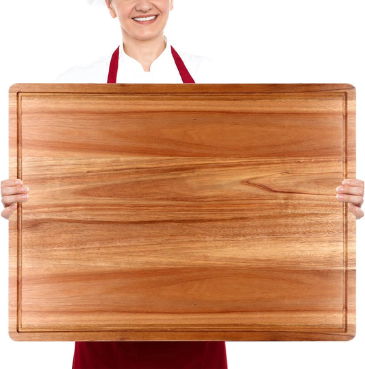 24"x18" XXL Extra Large Acacia Wood Cutting Boards for Kitchen Meat Big Wooden Cheese Charcuterie Board Hardwood Solid Chopping Board Bread Thick Olive Butcher Block Giant Turkey Serving Carving Board