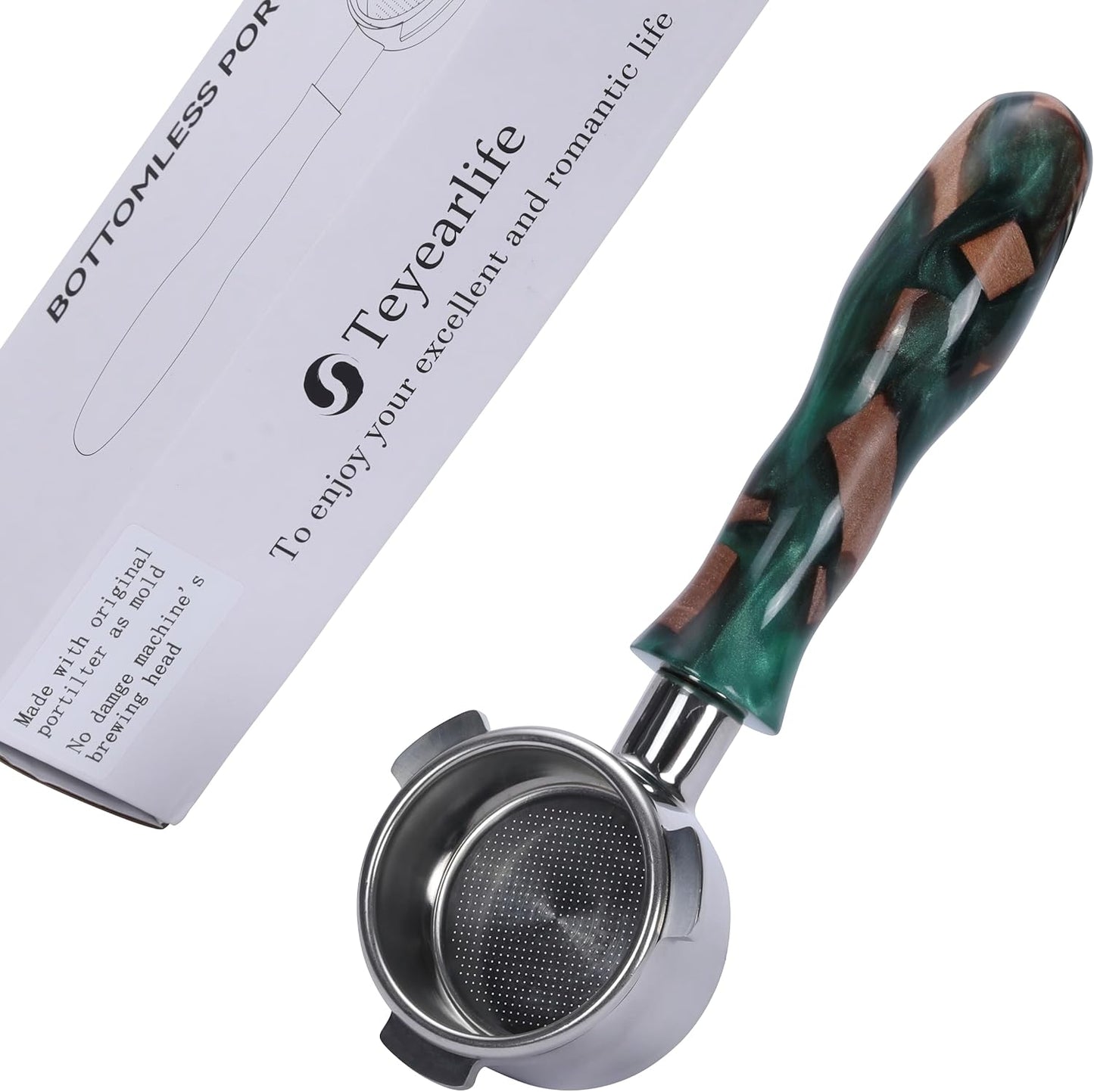 54mm bottomless portafilter for Breville Barista Express(BES870) Pro Touch Bambino Infuser Duo Temp Espresso Accessories Includes Naked Basket Stainless Steel resin green