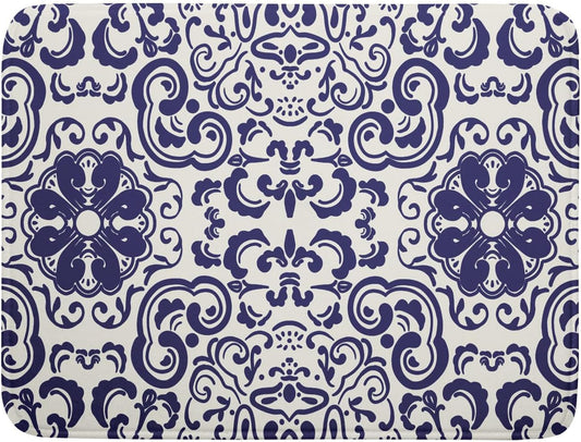 Boho Ethnic Design Dish Drying Mat for Kitchen Counter,Blue Bohemian Mandala Drying Mat 18 x 24 Inch with High Absorbent Reversible Microfiber Dish Drying Pad Dish Rack Pad Drainer Mat for Coffee Bar