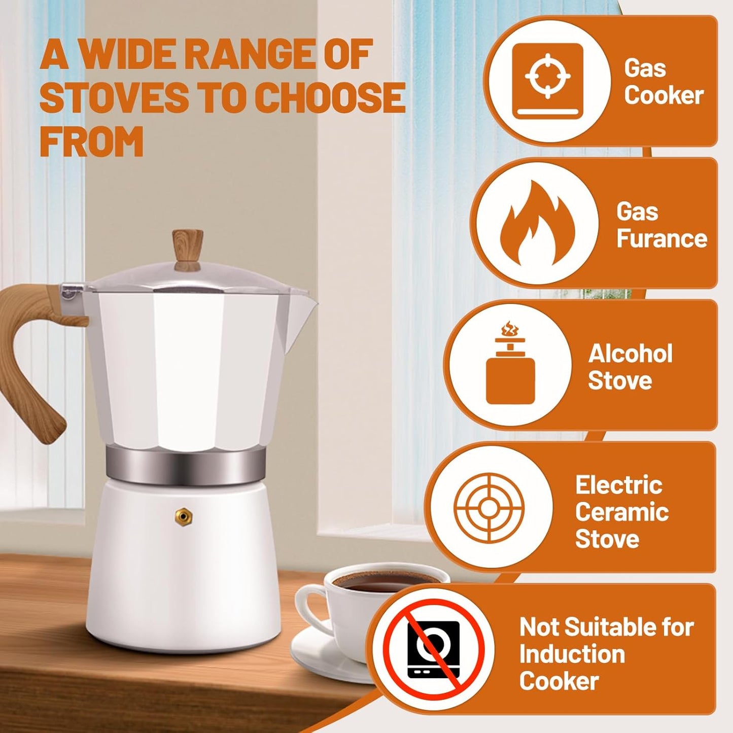 9 Cup Aluminum Espresso Stovetop Moka Pot Express Coffee Maker Percolator Italian Classic Mocha Coffee Machine for Italian and Cuban Cafe Brewing for Home & Camping 450ml 15oz