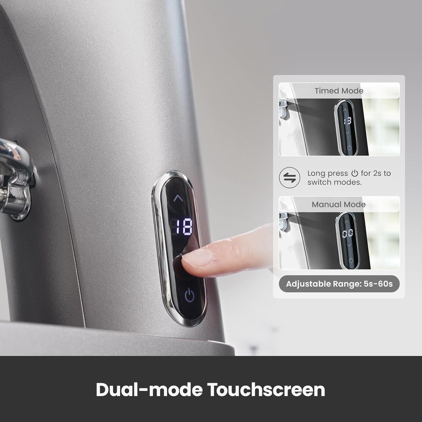 Gemilai Electric Conical Burr Coffee Grinder, Coffee Bean Grinder with Smart 60S Timer, 60 Precise Adjustable Grind Settings for Espresso, 2-12 Cup, Easy to Clean, Durable & Quiet, G9010B Grey