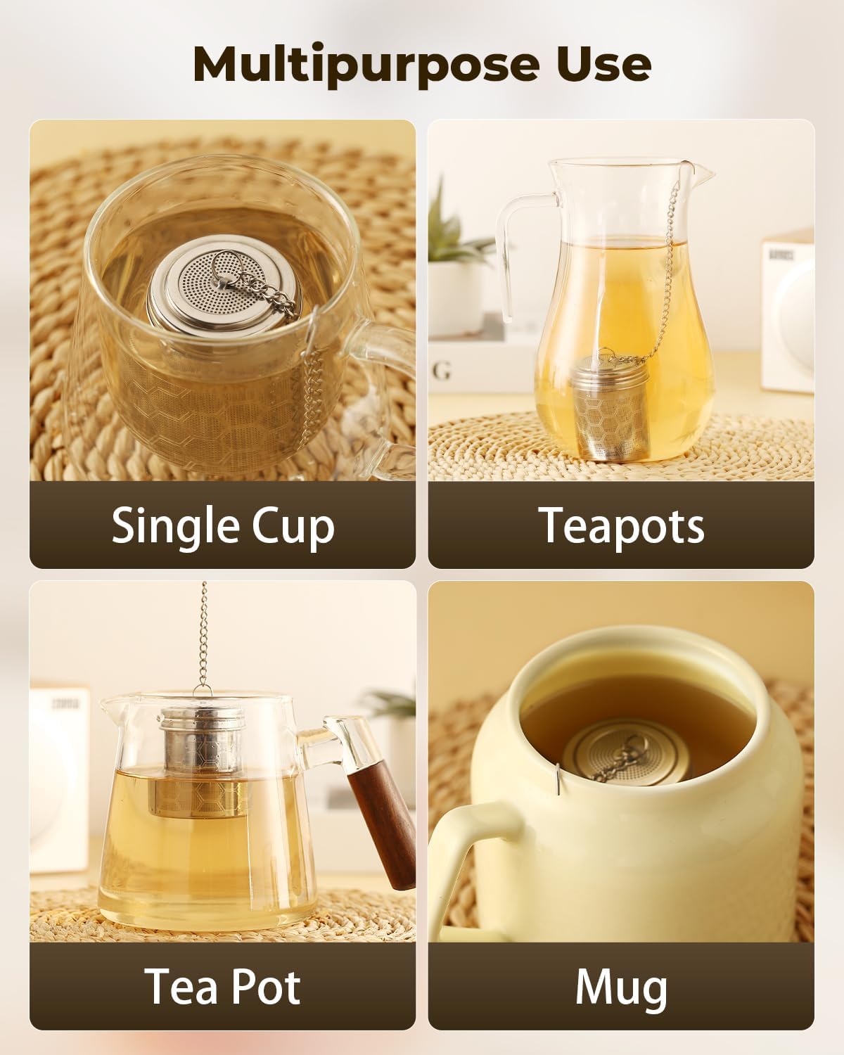 House Again Tea Infuser for Loose Leaf Tea, Extra Fine Mesh Tea Strainers, 304 Stainless Steel with Chain Hook, Loose Leaf Tea Steeper for Brew Tea Spices & Seasonings, Geometric Design