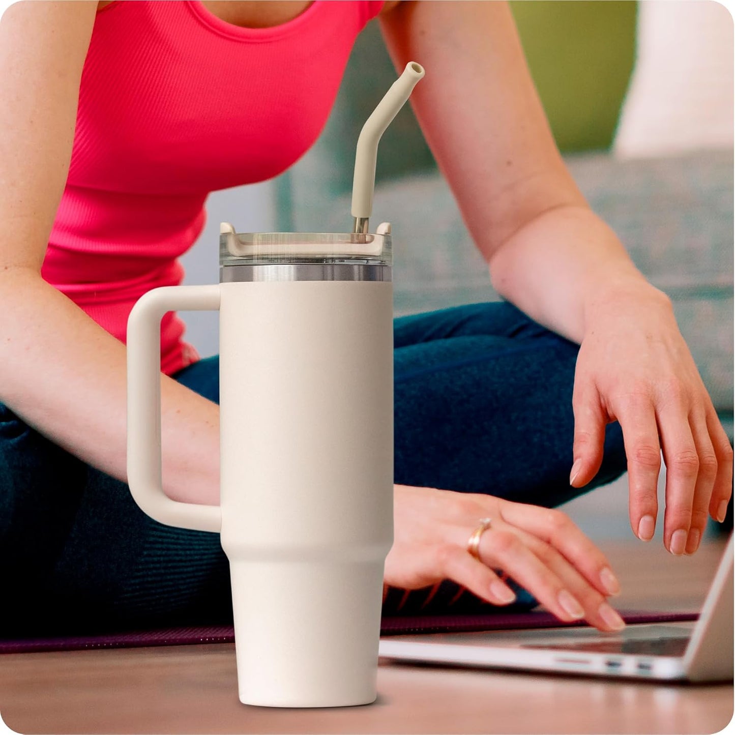 Snowfall Metal Straw Reusable for Stanley 30 OZ, 2 Pcs Reusable Long Stainless Steel Drinking Straws with Silicone Tip, 1 Straw Brush, BPA Free (Light Pink)