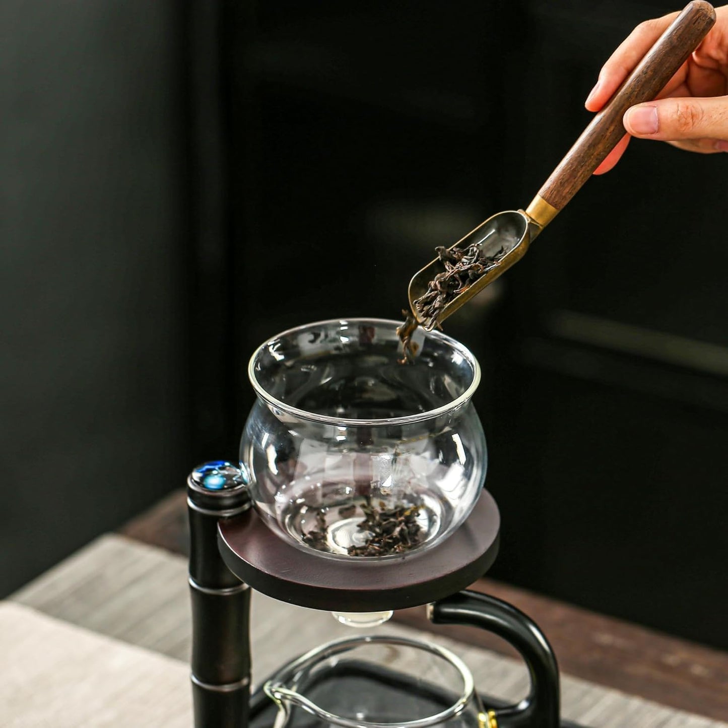 Glass Teapot Set with Infuser Semi Automatic Tea Set Magic Teapot (Bamboo - black)