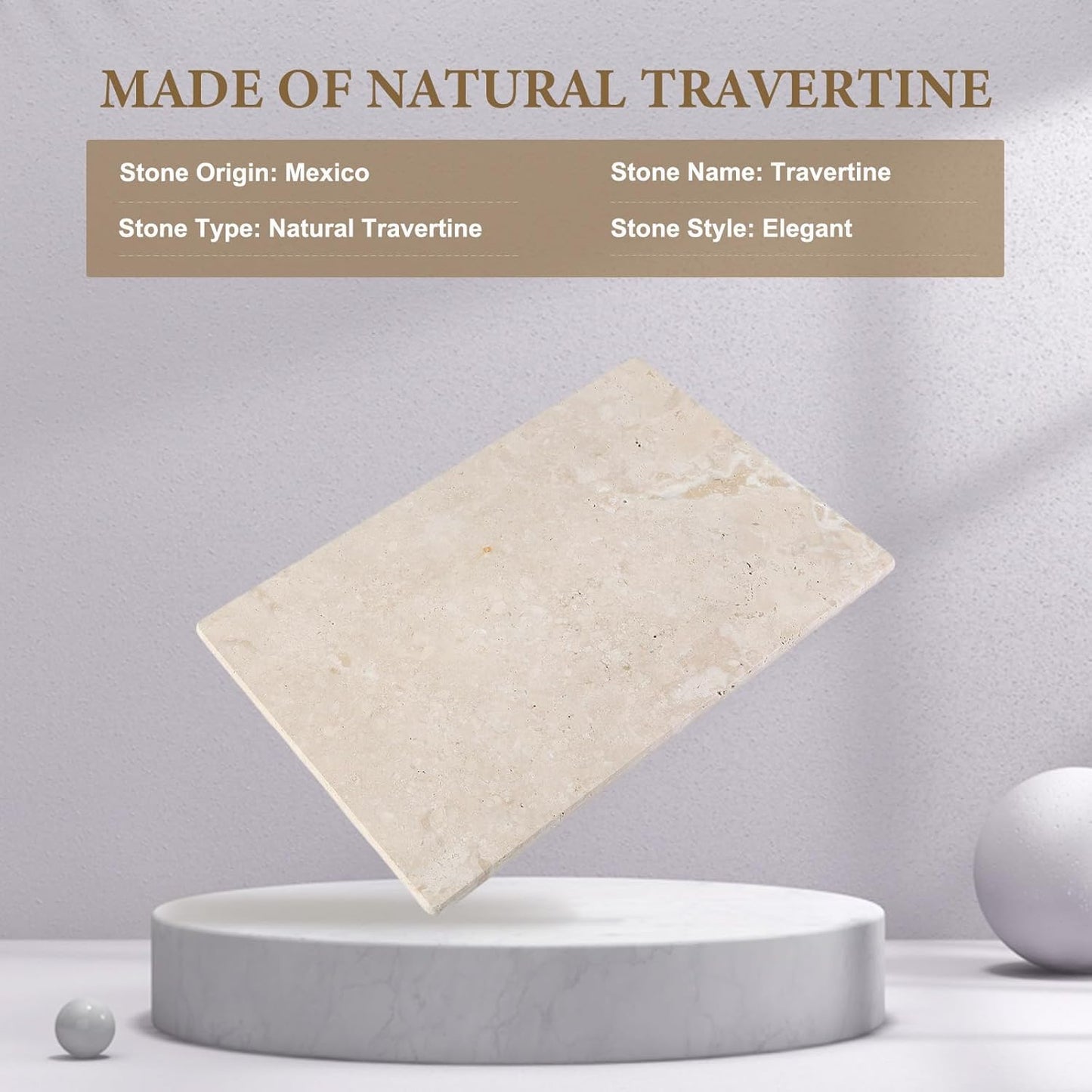 Koville Natural Travertine Marble Cutting Board for Kitchen Counter, 12" x 8" Real Stone Slab Marble Cheese Board for Home Decor, Stone Pastry Boards Bathroom Perfume Tray Candle Plate