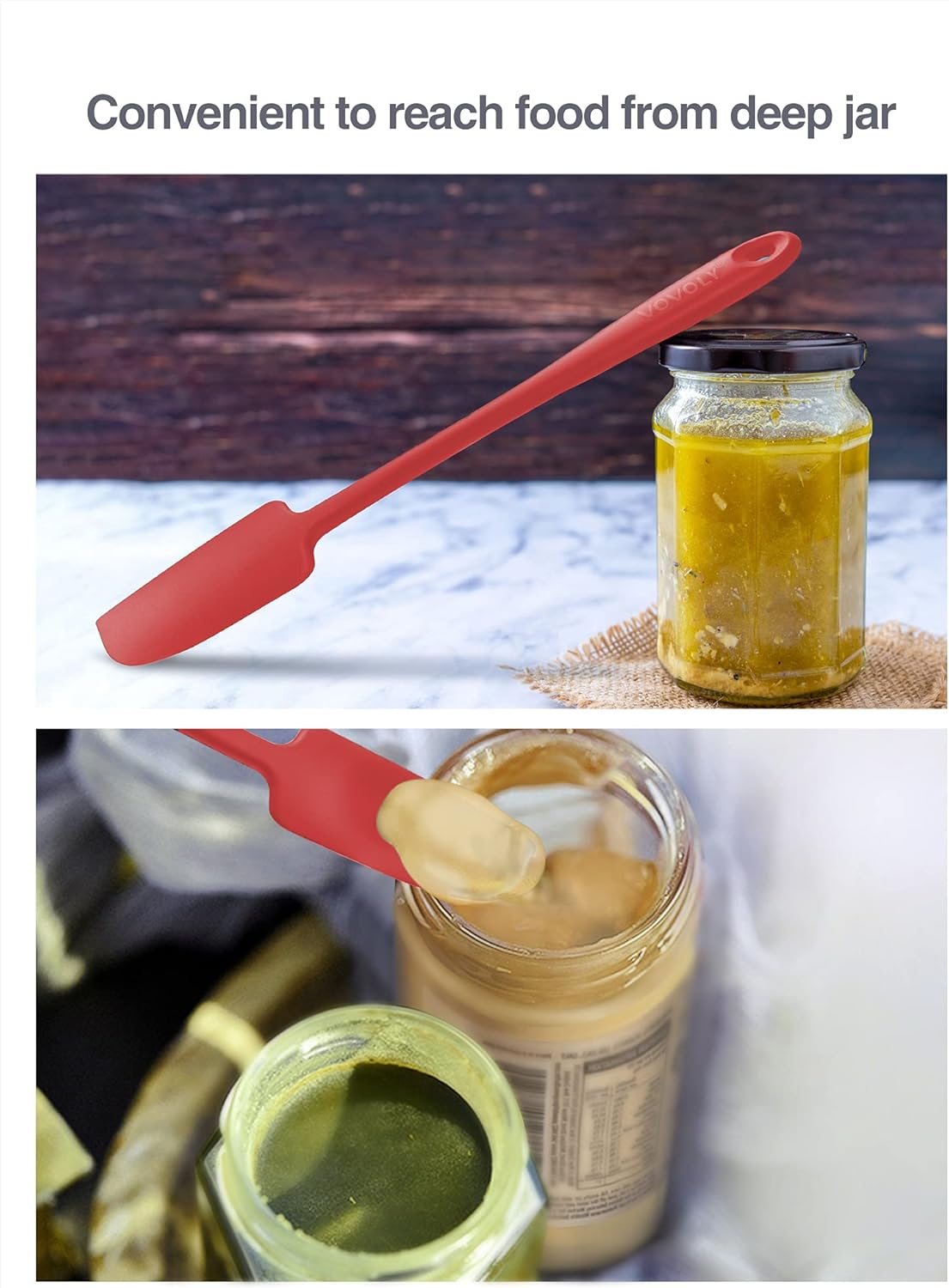 3-Pack Silicone Jar Spatulas, Vovoly Small Seamless Design Rubber Scraper with Stainless Steel Core, Heat Resistant and Non-Stick Mini Spatula for Jars and Blenders, BPA Free,11 IN, Assorted color