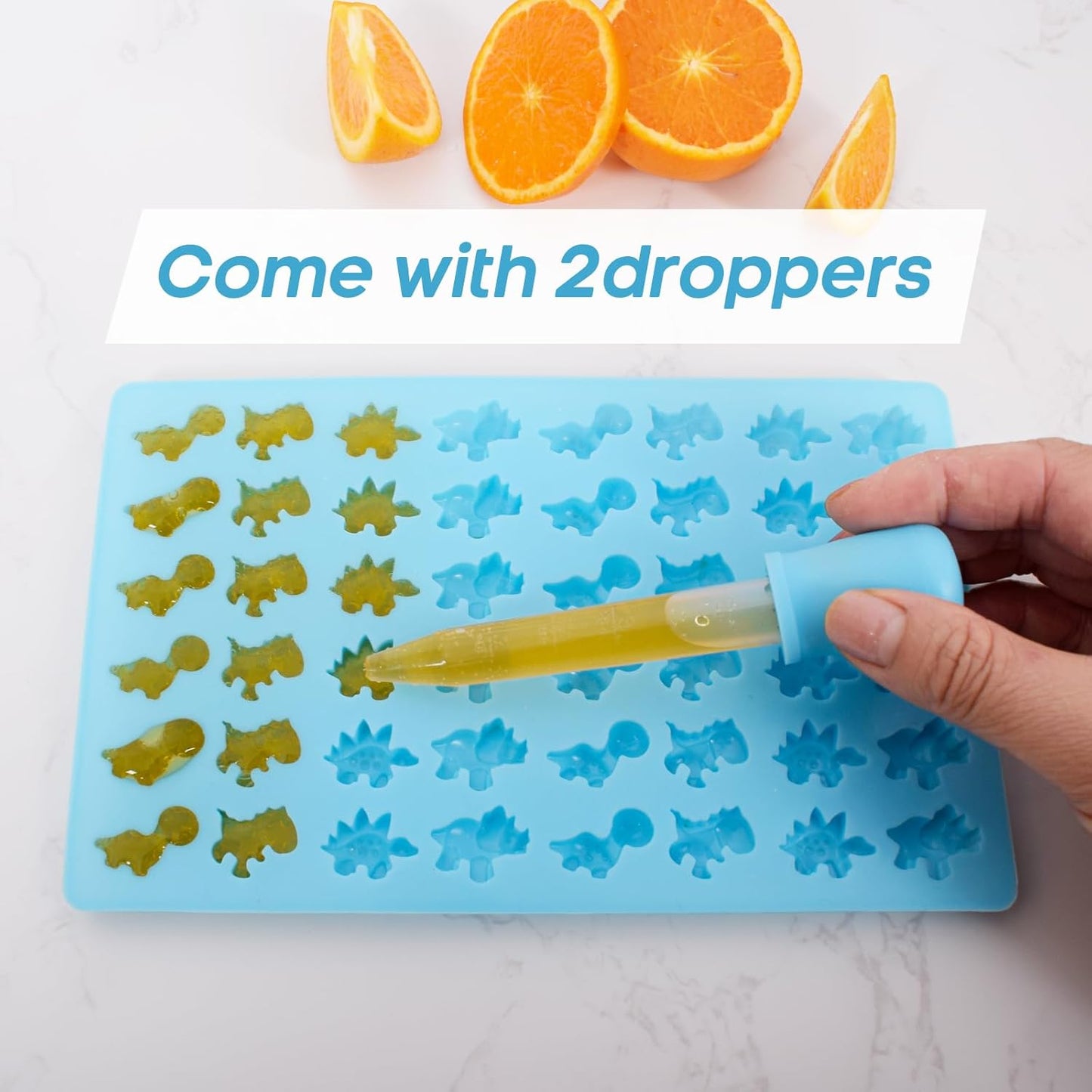 Silicone Gummy Bear Molds,5Pcs Non-stick Chocolate Candy Molds with 2 Droppers Including Mini Dinosaur, Bear Shape, Hearts, Fruit and Mini Donut