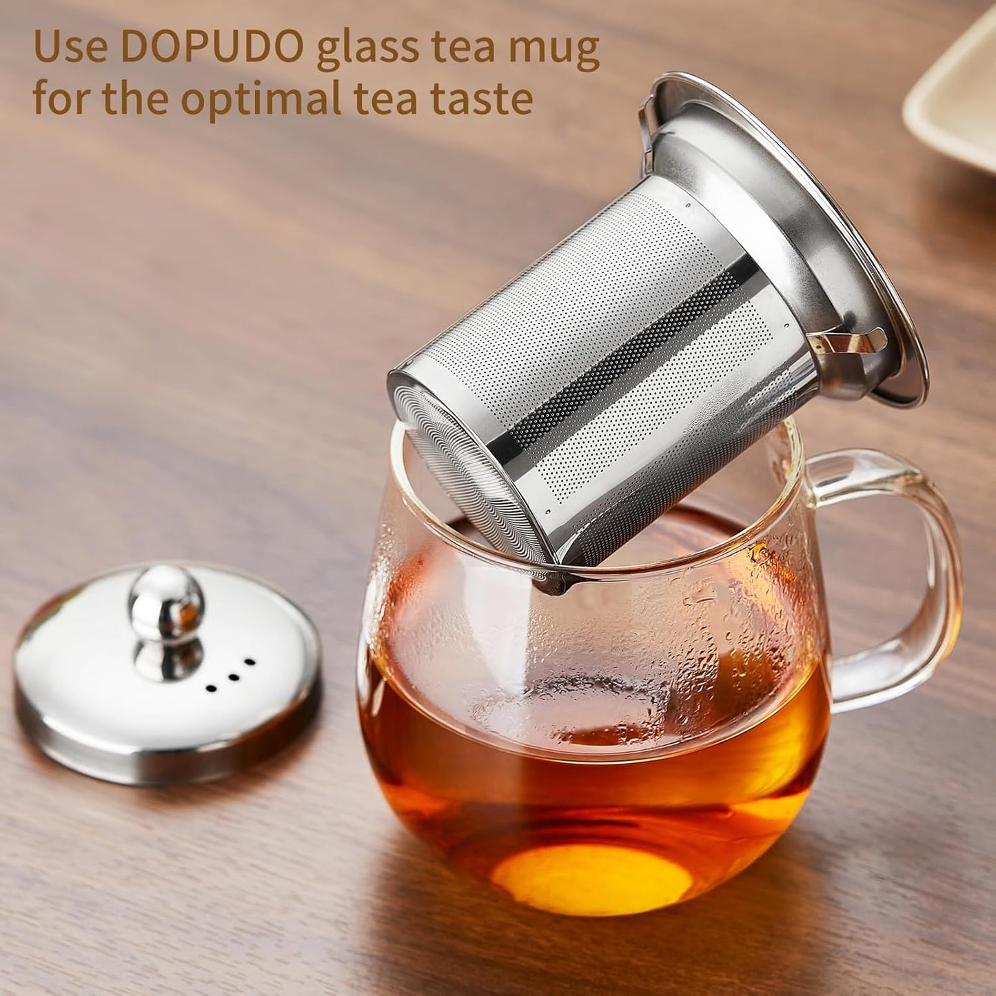 Glass Tea Cup with Infuser and Lid, 14.5oz/450ml Large Borosilicate Glass Teacup with Stailess Steel Filter, Clear Mug for Loose Leaf Blooming Tea, Dishwasher Safe - Tea Maker Gift
