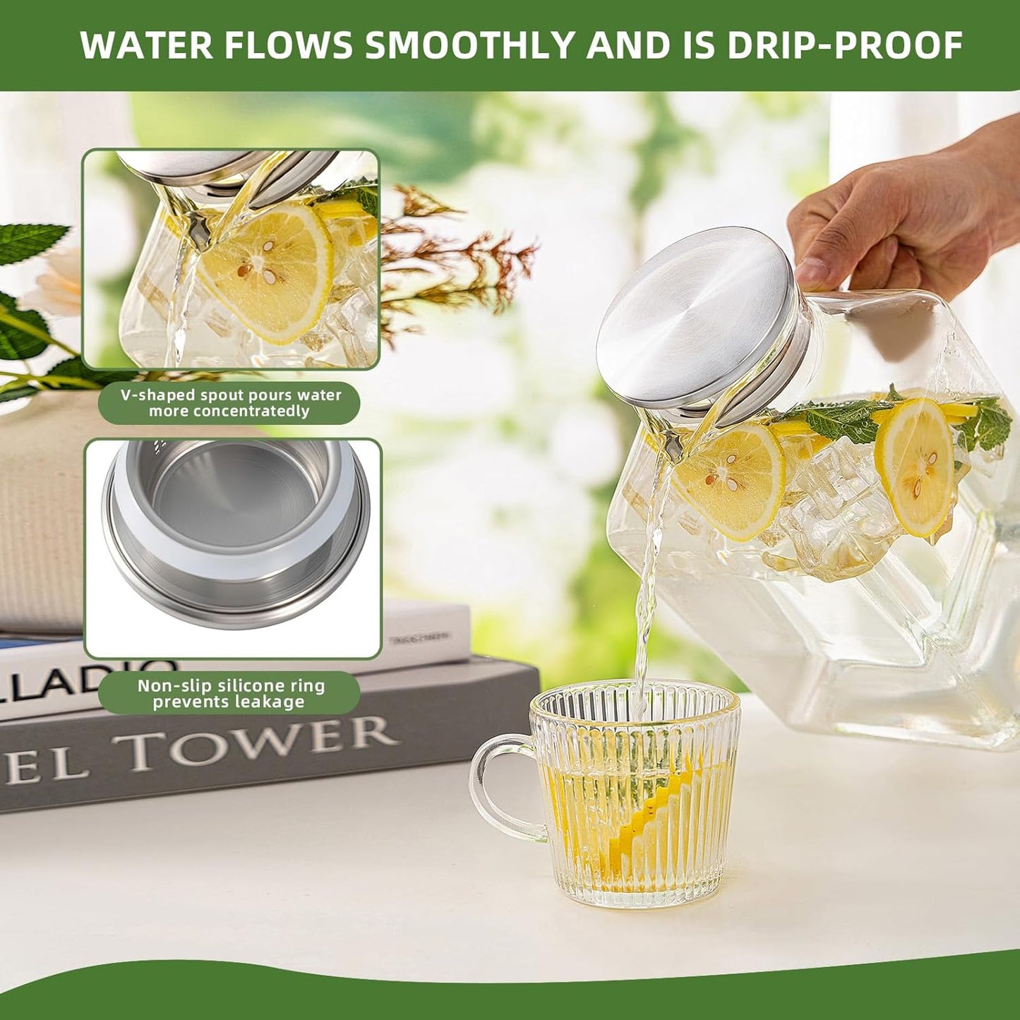 Glass Pitcher, 3.6L/122 oz Glass Water Pitcher with Lid and Spout, Heat/Cold Resistant Borosilicate Glass Water Carafe for Coffee, Juice and Homemade Beverage (TG06)