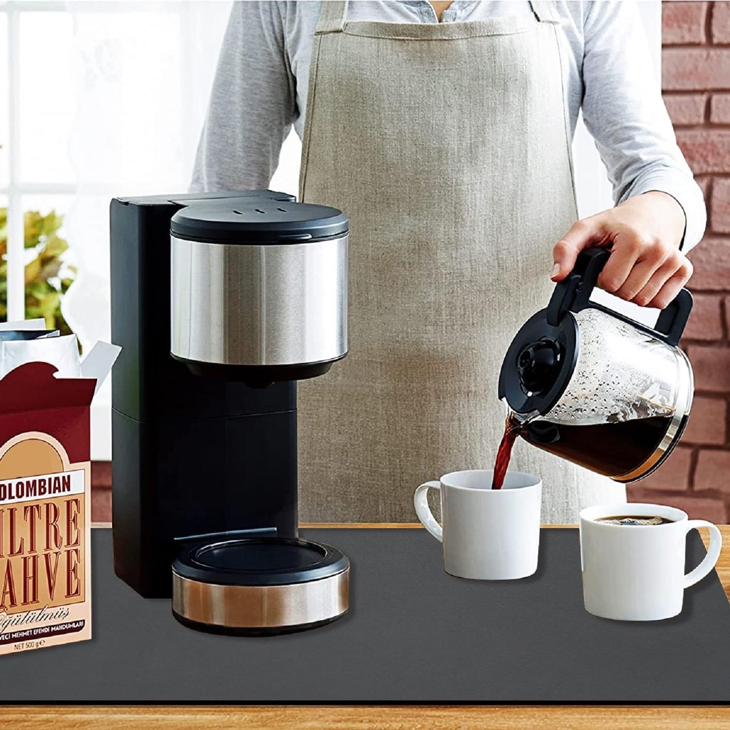 Coffee Mat 15.7*19.7 Inch, 50*40cm Dish Drying Mat for Kitchen Counter Bar, Stain Hiding Rubber Backed Absorbent Bar Mat Pad, Dark Grey (3)