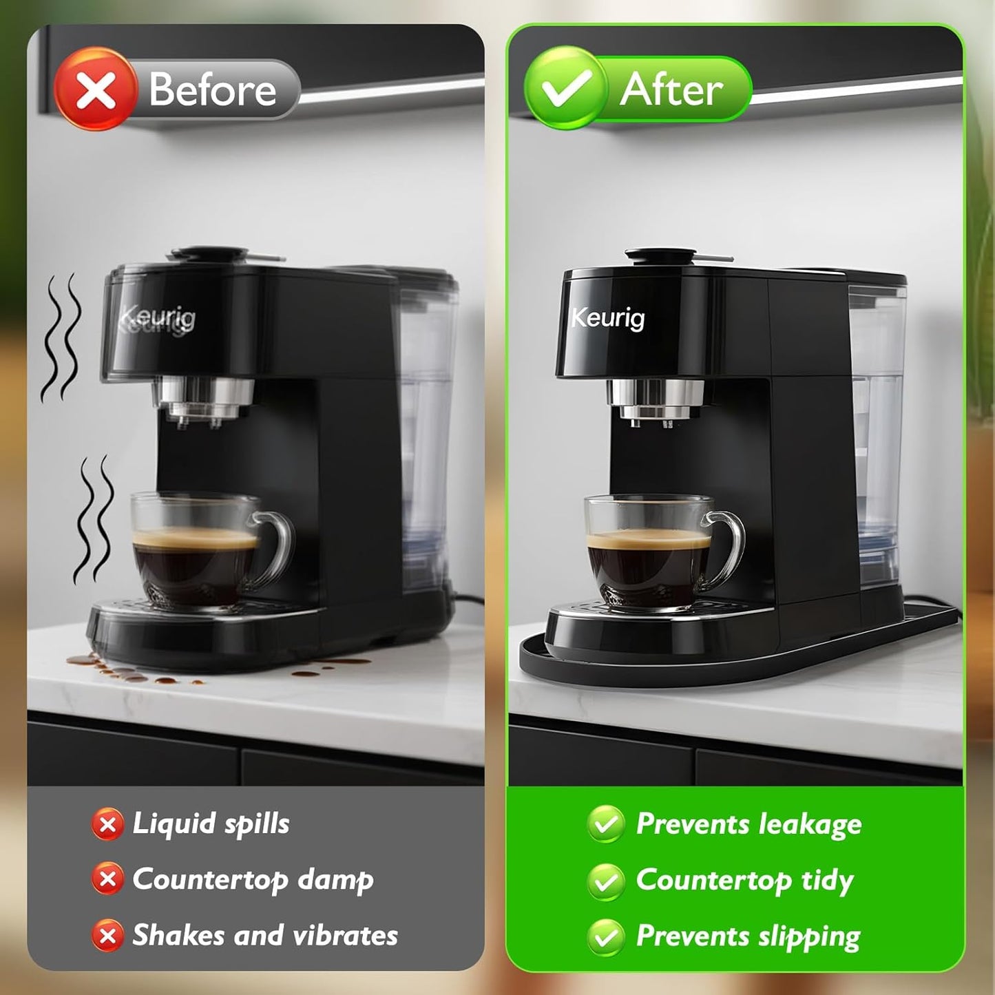 Silicone Coffee Mat,15.8"x 11.8"in Bar Mat for Countertop,Heat-Resistant,Non-Slip,Leak-Proof,Fit for Coffee Maker/Espresso Machine-Black