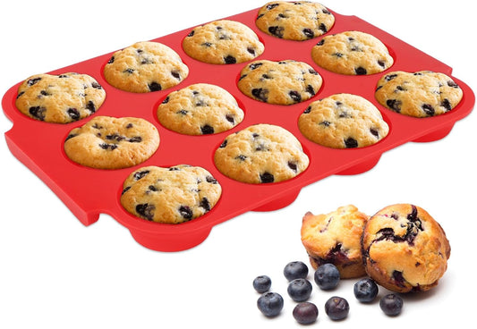 Silicone Muffin Pan for Baking - Nonstick Cupcake Pan, 12 Cups Easy Release & Clean, Dishwasher Safe Muffin Tray for Homemade Muffins, Cupcakes.
