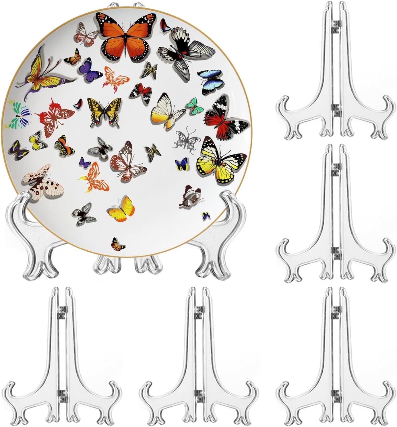 6 Pack 10 Inch Clear Plastic Easels or Stand/Plate Holders to Display Pictures or Other Items at Weddings, Plate Stands for Home Decoration, Birthdays, Tables