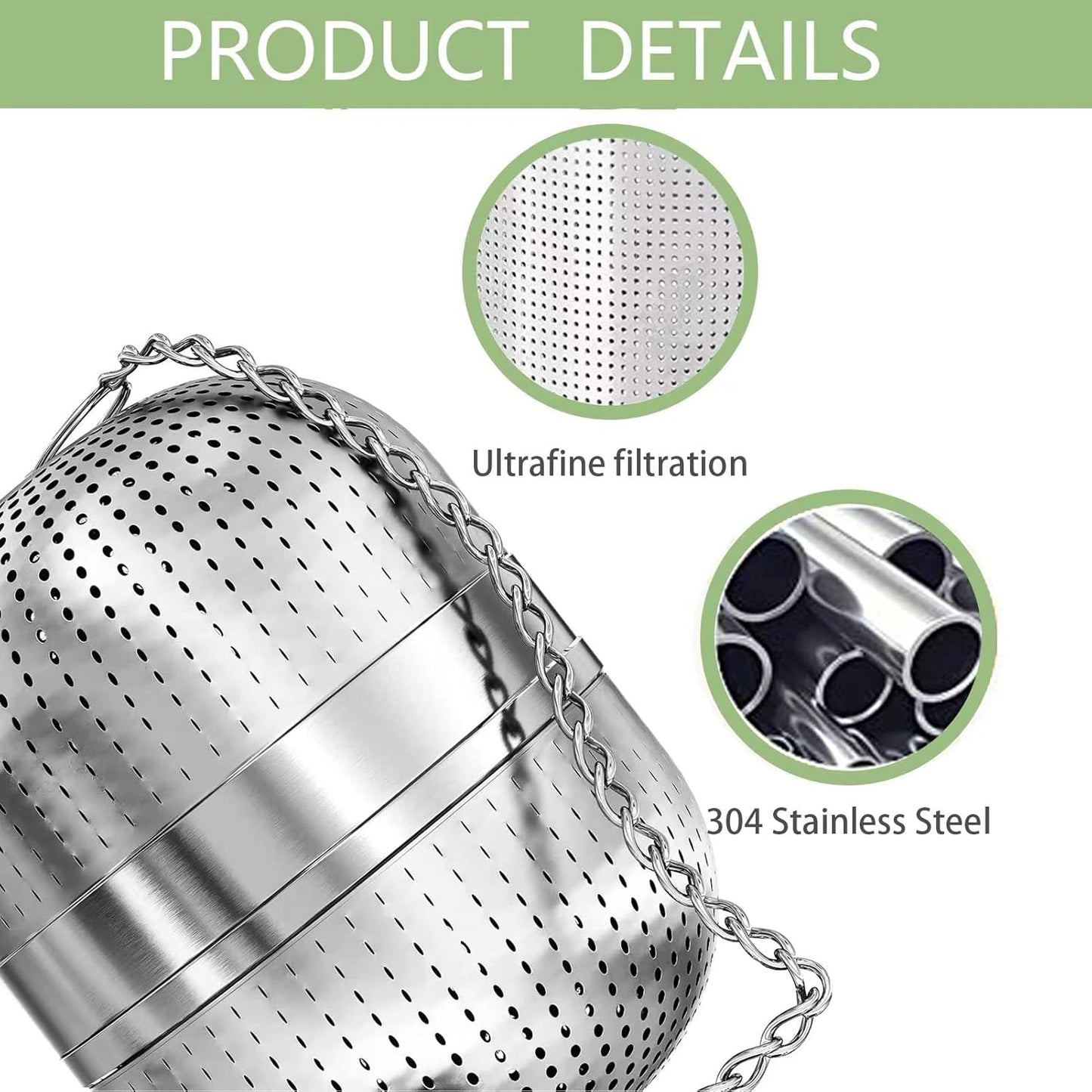 Tea Strainer Tea Infuser for Loose Tea, Tea Steeper 304 Stainless Steel Tea Mesh Strainer with Lid and Drip Tray, 2 Pack Tea Diffuser with Chain Hook, Tea Ball to Brewing Steeping Loose Leaf