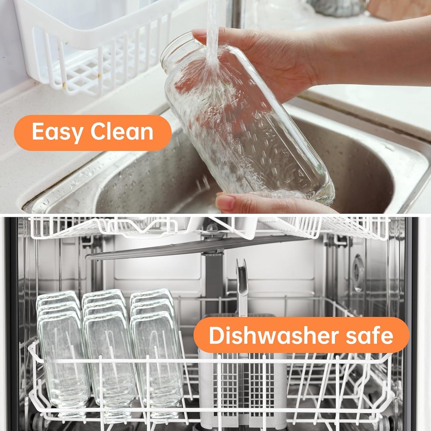 STARSIDE 32 oz Glass Juice Bottles with Lids 2 Pack - Square Reusable Drinking Jars for Juicing, Milk, Kombucha - Includes 1 Bottle Brush, 6 Colored Labels