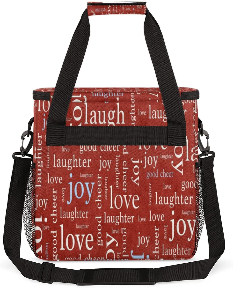 Love Joy Laugh Letter Red Coffee Maker Carrying Bag, Coffee Machine Travel Storage Tote Bag Compatible with K-Mini or K-Mini Plus, Portable Single Serve Coffee Brewer Case with Pockets for K-Cup Pods