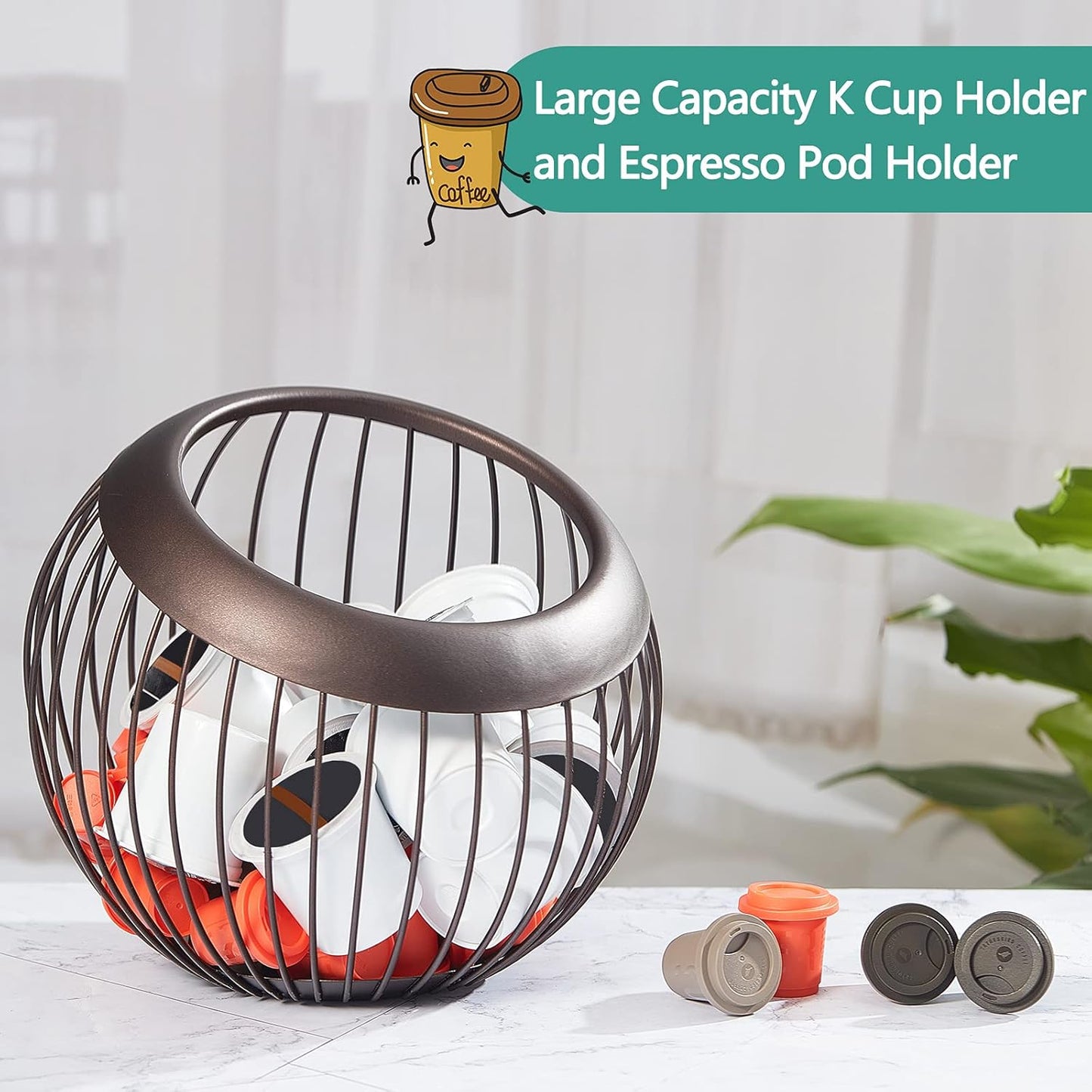2 Pieces Coffee Pods Holder Large Capacity Coffee Pod Baskets Stainless Steel Cup Organizer Sturdy for Espresso Capsule Pot Storage Metal Wire Fruit Bowl Snack Storage(Dark Brown)