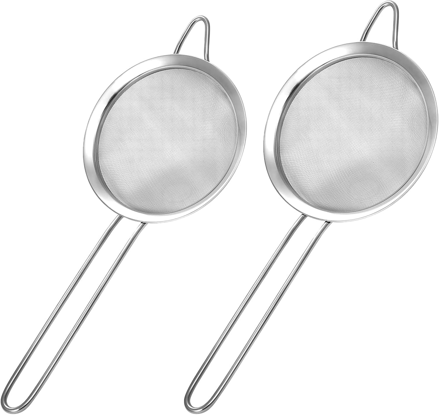 2 Pack Fine Mesh Strainer, Small Stainless Steel Sieves with Handles, for Steeping Loose Leaf Tea, Straining Cocktail, Juice and Sifting Flour, Powdered Sugar (2pcs)