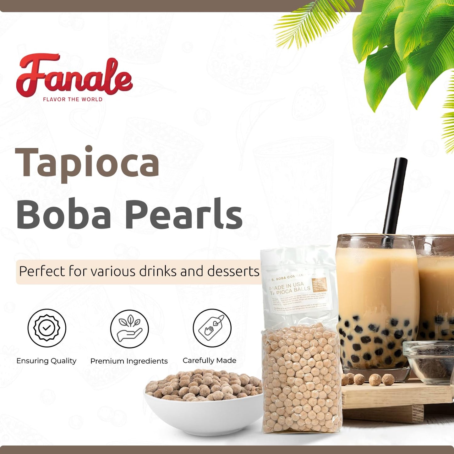 US Boba Co Unsweetened Tapioca Pearl, Easy to Cook, Tapioca Boba Balls for Tea Milk, Coffee & Dessert Topping, Fresh Made in USA, Brown Sugar Flavor, 1 Pound (Pack of 3)