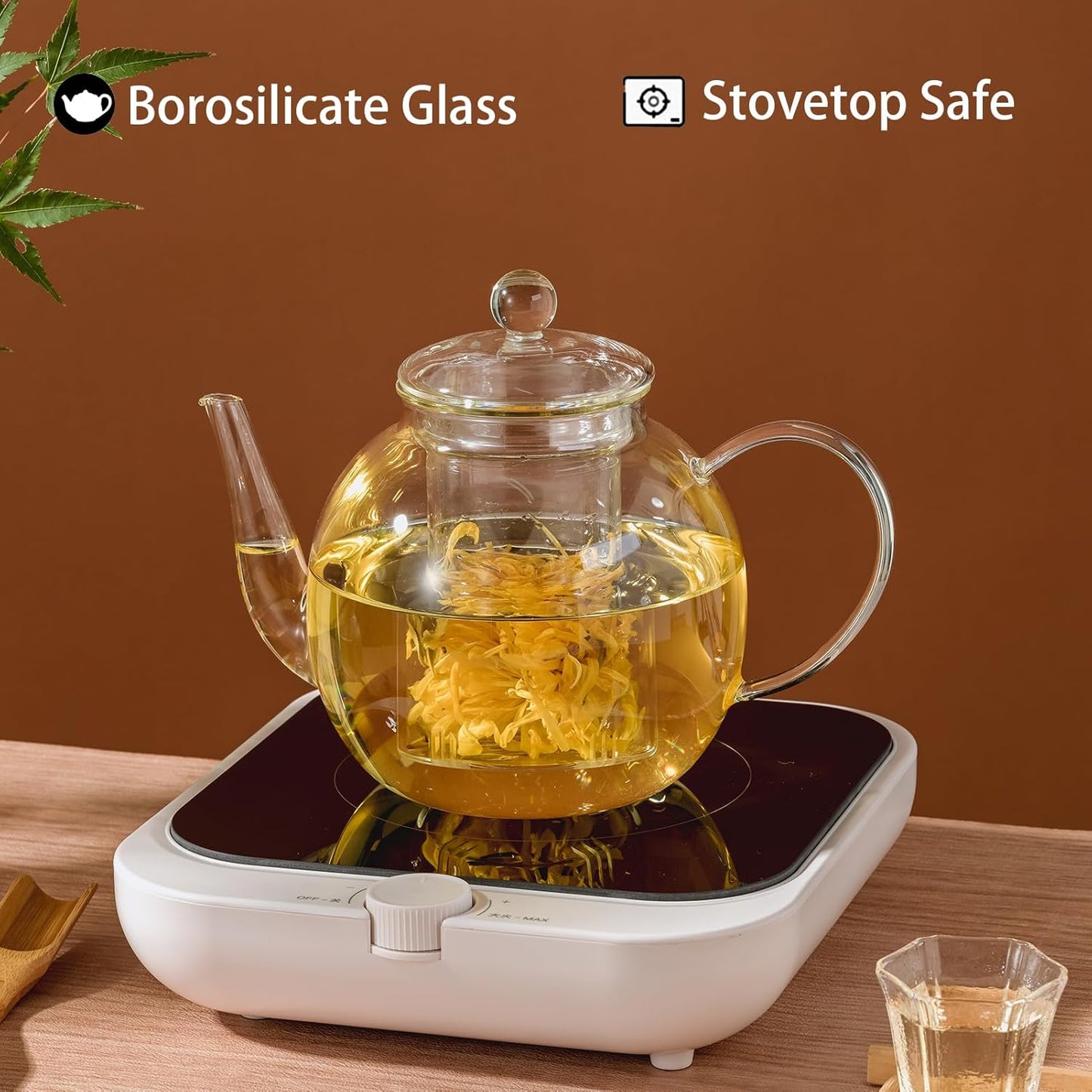 1530 ml/52 oz Large Glass Teapot with Removable Infuser, Clear Tea Kettle Stovetop Safe for Loose Leaf and Blooming Tea, Tea Lover's Choice
