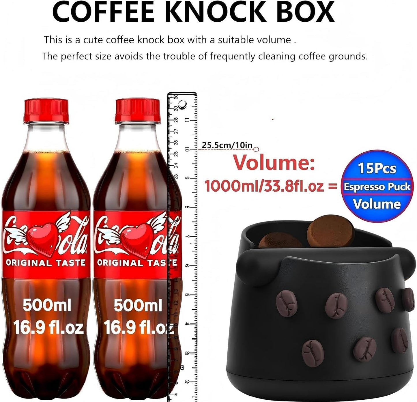 Coffee Knock Box, Espresso Knock Box with Barista Towels, Coffee Grounds Container Disposal,Removable Knock Bar and Non-Slip Base, Espresso Machine Accessories,Black, JDHAVMOS