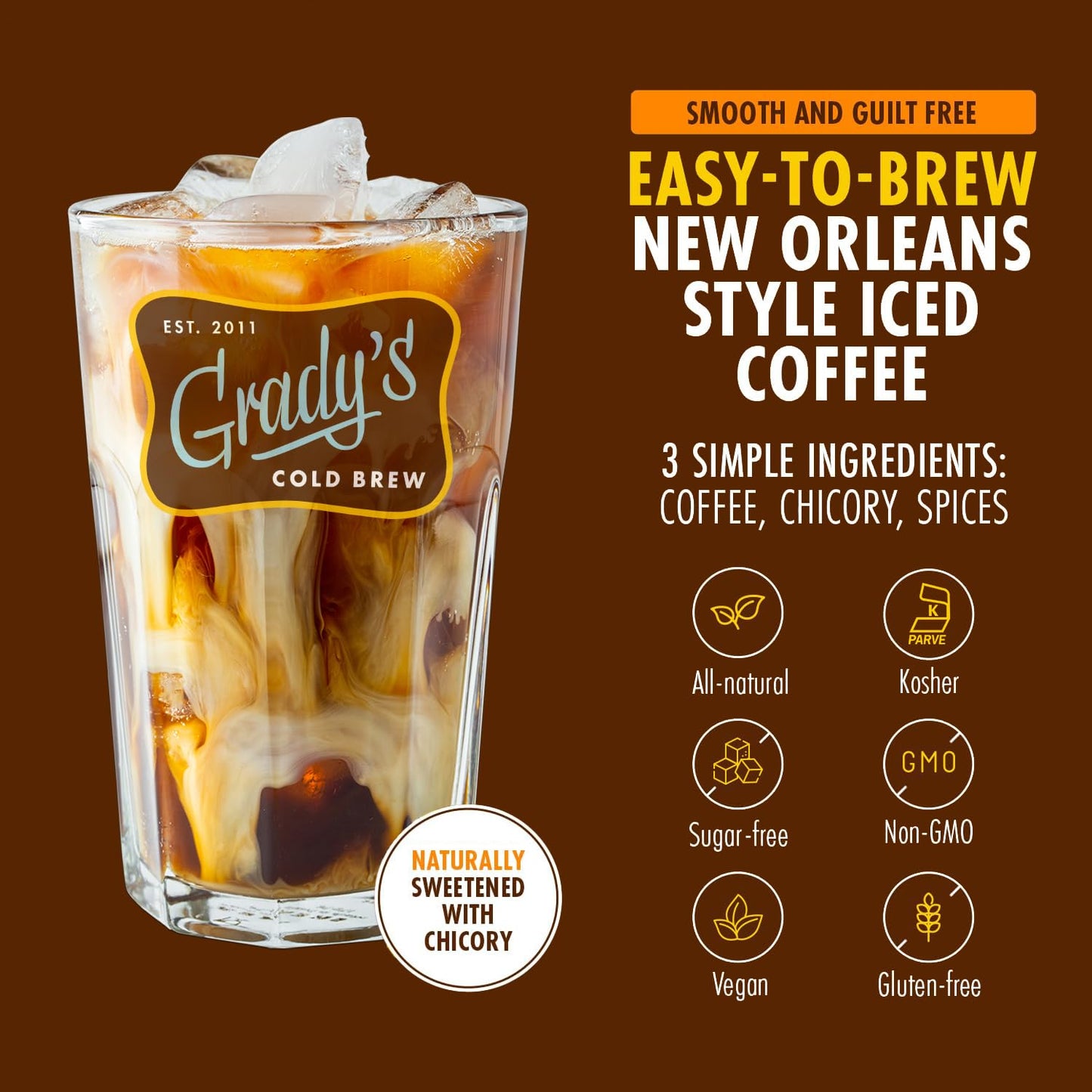 GRADY’S COLD BREW, French Vanilla, 100% Arabica Ground Coffee & Chicory Pouches, 12 Bundles of 4 Easy-to-Brew Bean Bags, Makes 144 drinks