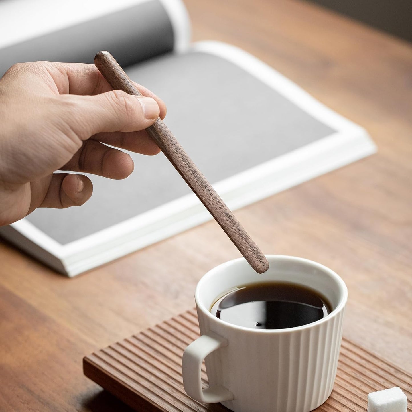 Black Walnut Wood 4Pcs Coffee Stirrers 6″ Reusable & Multifunctional for Coffee, Drinks, Tea, Milk, Oatmeal, Crafts and Oil, butter spreader Great for jam, jelly, peanut butter etc.