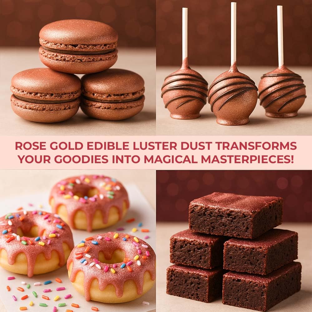 Bulk (20g) Rose Gold Luster Dust Edible Glitter for Cocktails | Premium Edible Rose Gold Luster Dust for Cake Decorations - Pink Edible Glitter for Drinks Cupcakes Cookies Cakes Food Paint