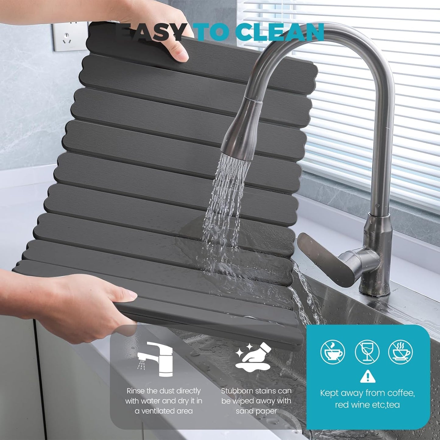 Extral Large Quick Dry Stone Drying Mat for Kitchen Counter,24x16 Inch Collapsible Eco-Friendly Absorbent Diatomaceous Earth Mat for Dishes Cups,Dish Drying Mats (Dark grey-Love shape, 24x16 inch)