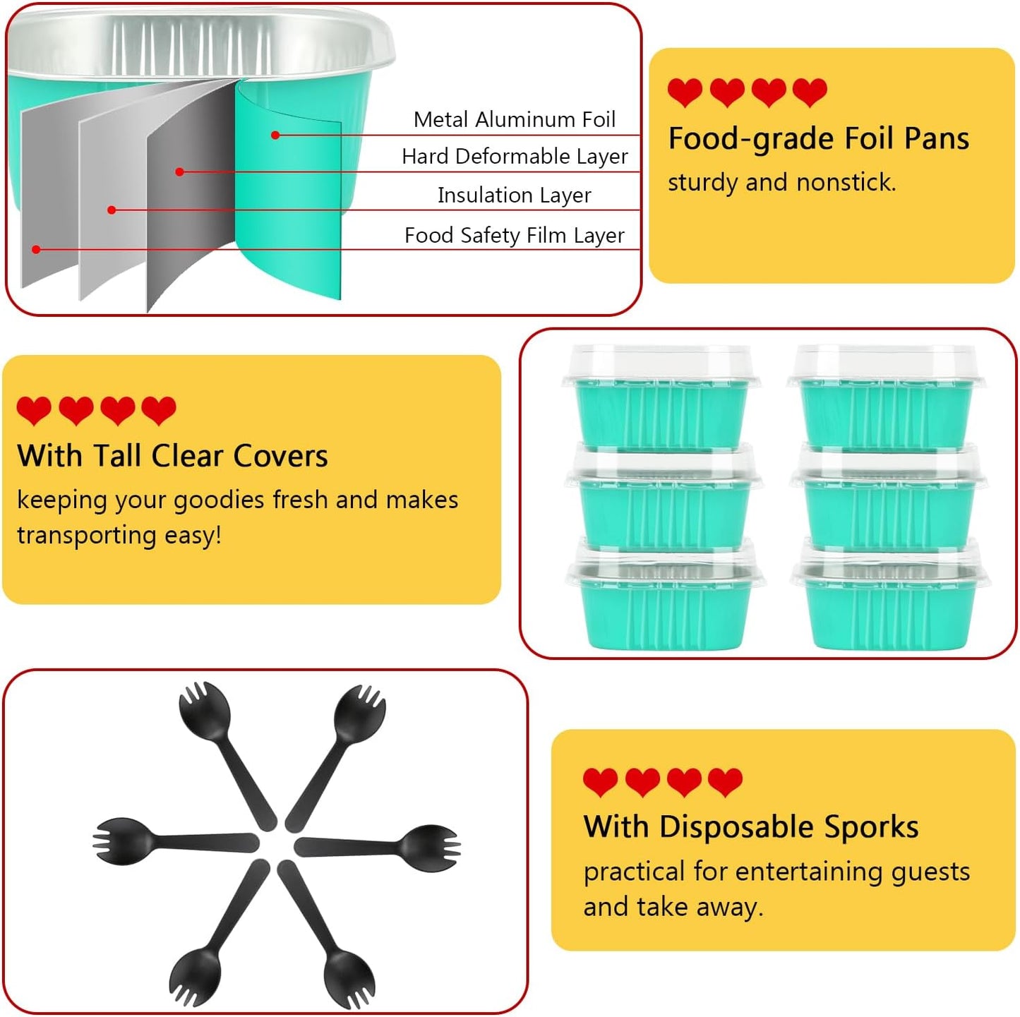 LNYZQUS 120pack/10oz Foil Mini Cake Tins with Lids 4”X4” Small Cake Baking Pans Cupcake Containers,Disposable Ramekins Mini Aluminum Brownie Pan Large Muffin Cups Holders-Cyan Blue