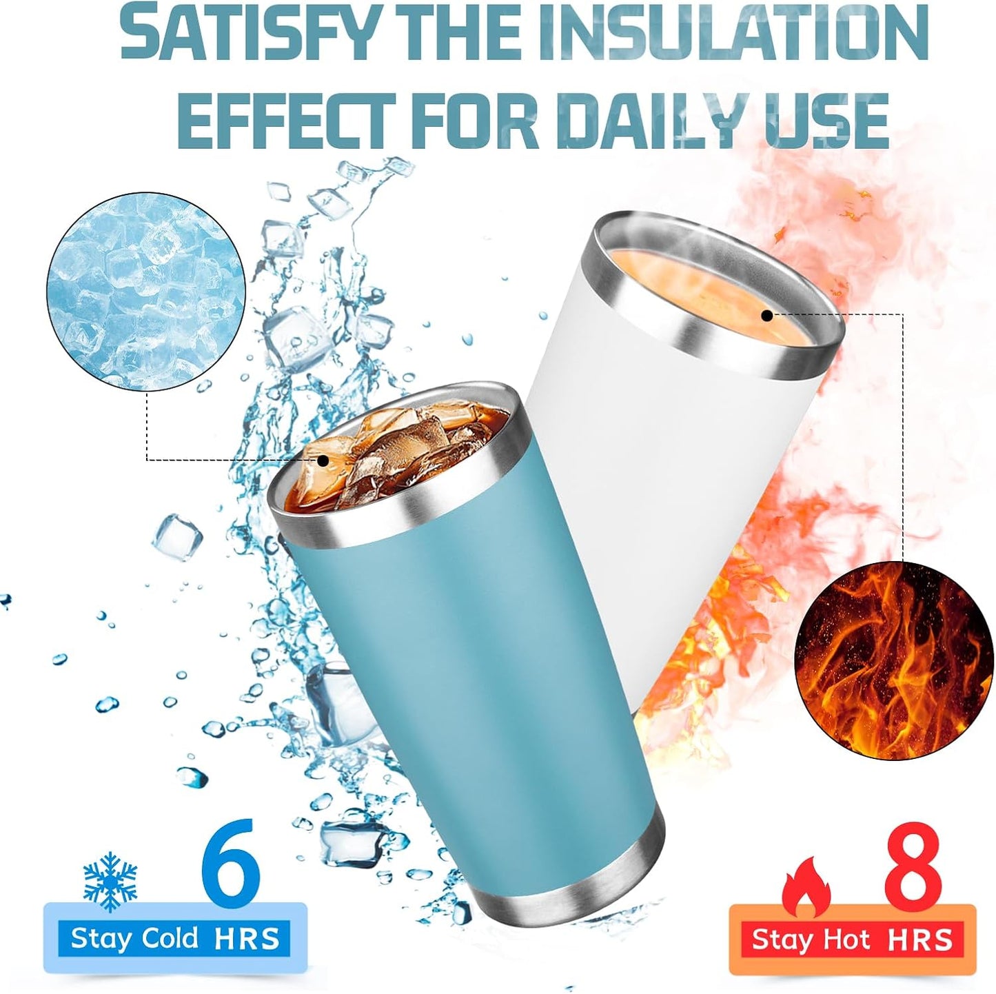 20oz Tumbler with Lid Double Wall Vacuum Insulated Travel Coffee Mug Stainless Steel Thermal Cup Powder Coated Sturdy Coffee Tumbler Bulk for Hot and Cold Beverages (Black-Glacier-Purple-White,4)