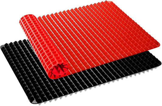 Silicone Baking Mat Red Pyramid Non Stick Bacon Microwave Tray Pastry Mats Red BBQ Grill Mat Baking Supplies oven Liners For Bottom Of Oven - 16 X 11''Silicone Mats For Kitchen Counter 2 Pack