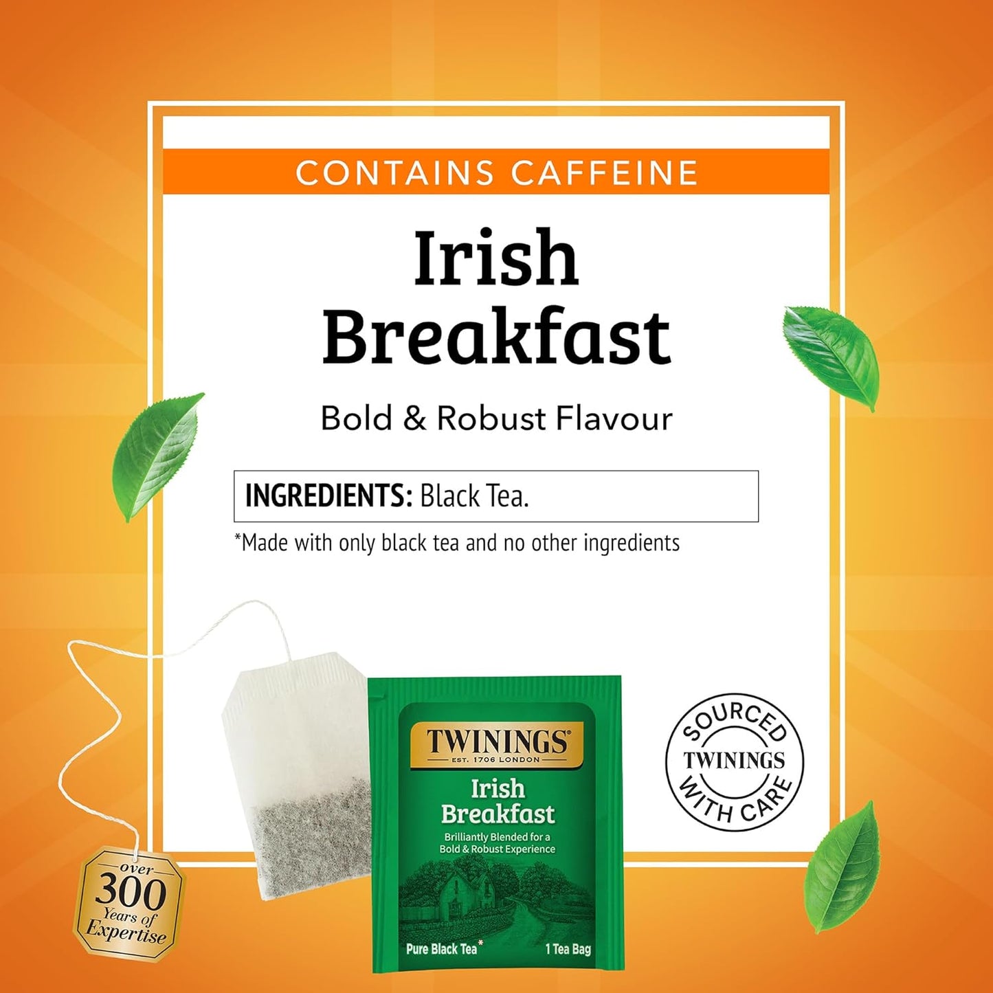 Twinings Irish Breakfast Black Tea Individually Wrapped Bags, 100 Count (Pack of 1), Flavourful, Bold, and Robust, Caffeinated, Enjoy Hot or Iced, 100 Teabags