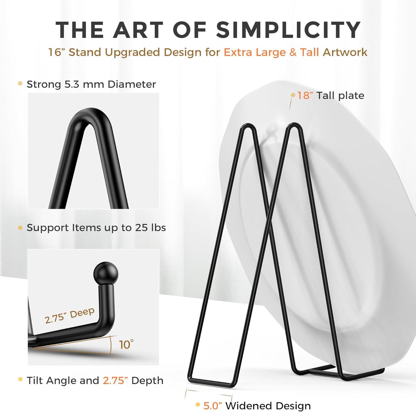 TR-LIFE 16 Inch Heavy Duty Plate Stand (2 Pack) - Metal Display Easel for Large Plates, Picture Frames, Signs, Posters, and Decorative Platters