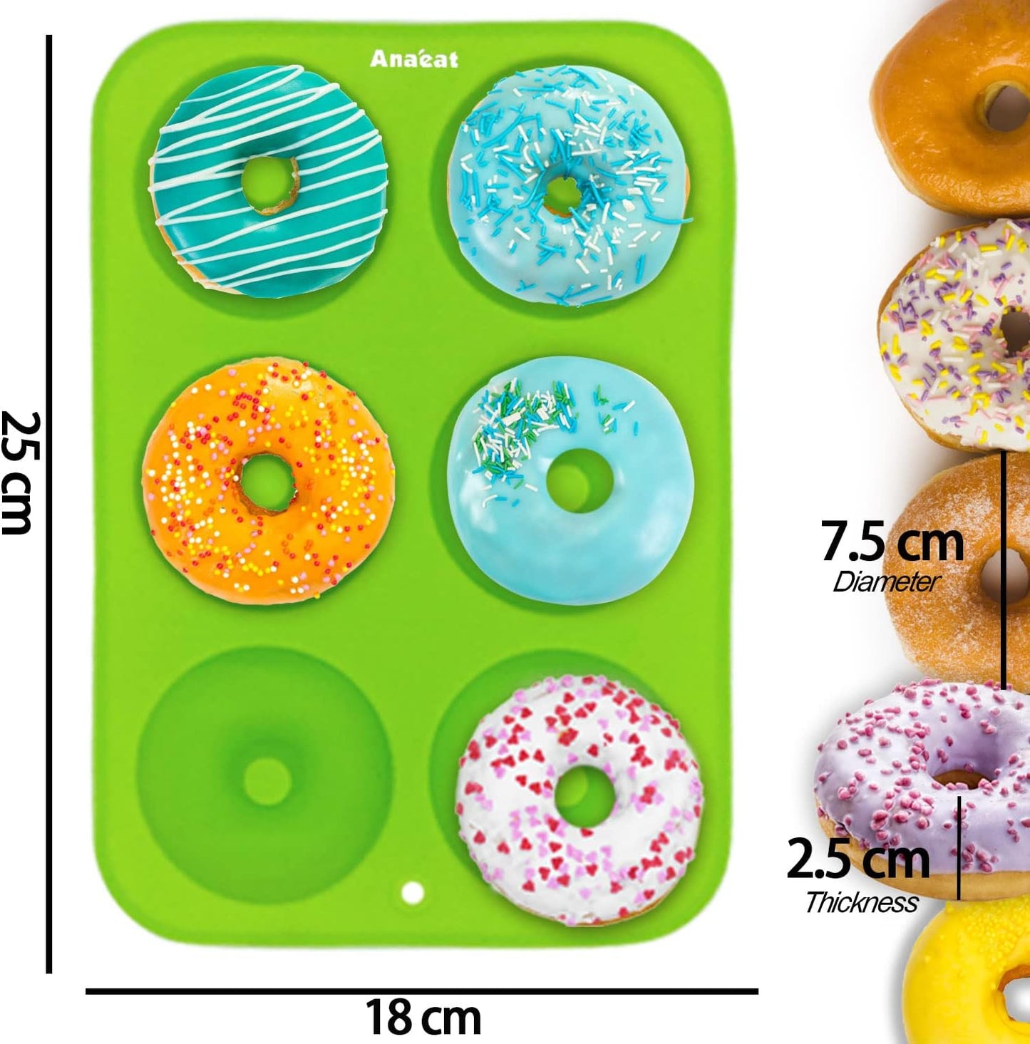 Anaeat 3 Pack Donut Pan Silicone Baking Mold, Just Pop Out! Non-Stick Doughnuts Baking Pans BPA Free for 6 Full-Size Donuts, Muffin, Cake Biscuit Bagels - Oven & Dishwasher Safe (Multicolor)