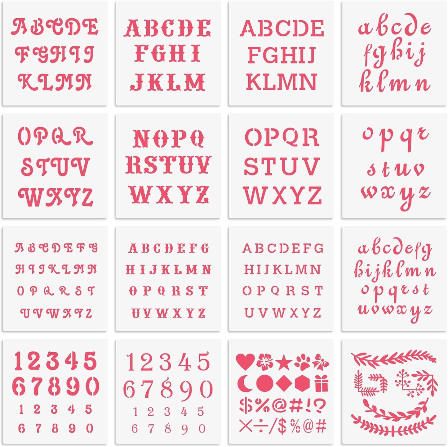 6x6in Alphabet Letter & Number Cookie Stencils for Royal Icing & Sugar Cookie Decoration - 16 Pcs Assorted Sizes