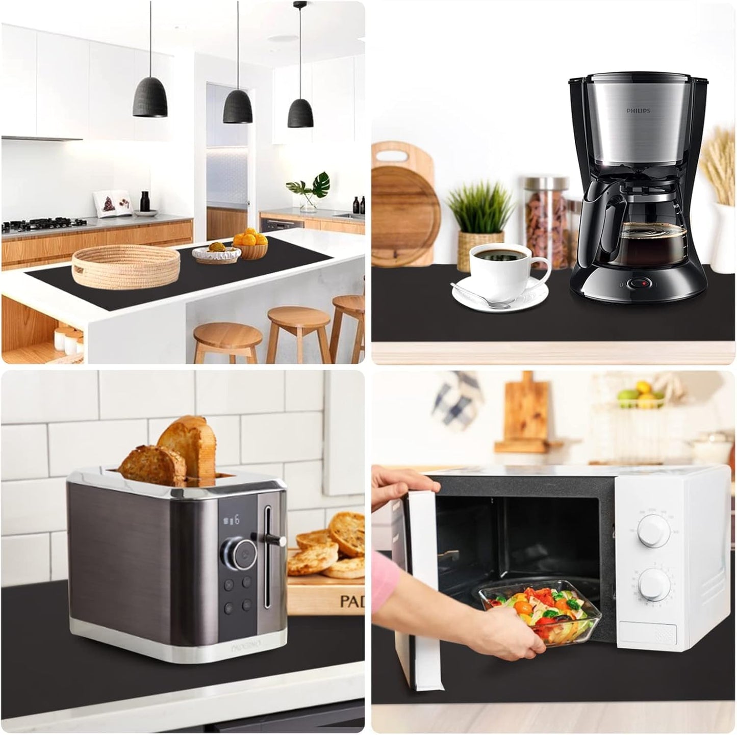 Large Silicone Heat Resistant Mat, 78.7” x 15.7” Nonslip Silicone Placemat for Countertop Protector, Nonstick Waterproof Table Desk Saver Pad for Kitchen & Dining,Black