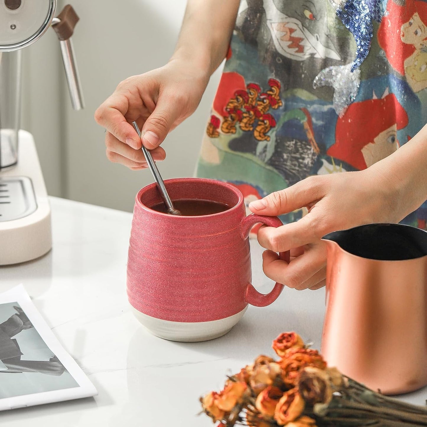 Hasense Coffee Mug, 20 oz Ceramic Coffee Cup for Hot and Cold Drink, Large Latte Mug with Comfortable Handle for Tea Coffee Cocoa, Mother's Day Gifts, 1 PCS(Pink Red)