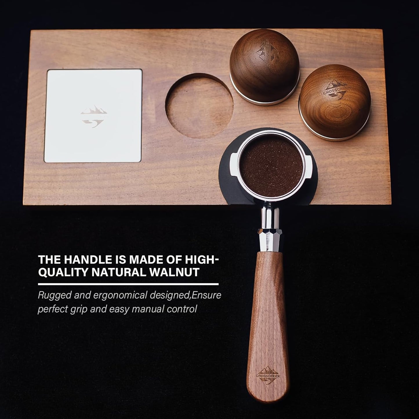 CrossCreek 51mm Espresso Bottomless Portafilter with 2 Ear | Fits De’Longhi ECP3420 / EC155 / BCO430 / EC260 Espresso Machine | Stainless Steel Basket and Walnut Handle | Espresso Accessories