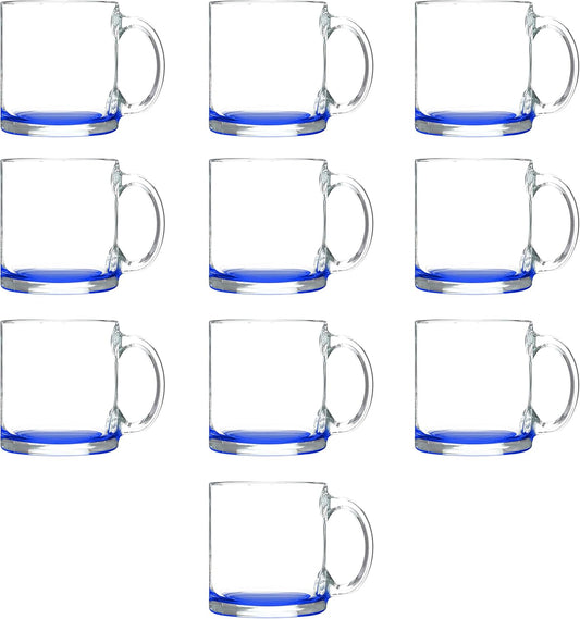 Libbey Clear Glass Coffee Mugs 13 oz. Set of 10, Bulk Pack - Perfect for Coffee, Tea, Espresso, Hot Cocoa, Other Beverages - Blue Bottom