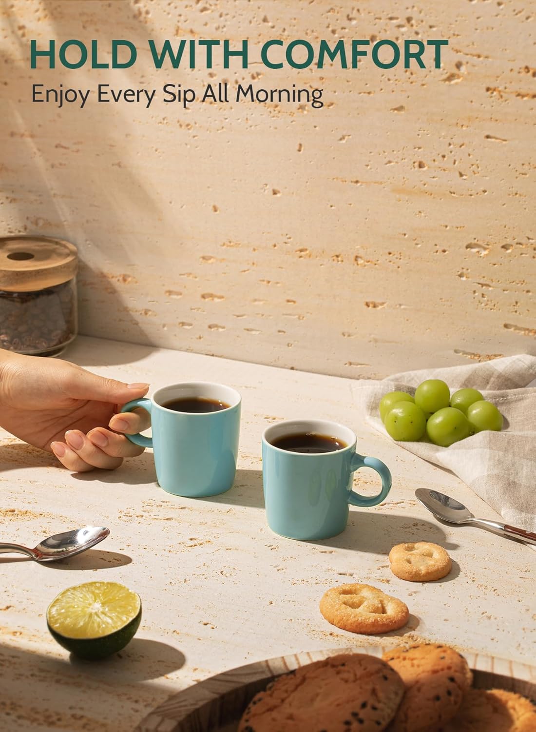 Sweese 3.5oz Porcelain Espresso Cups Set of 4, Mini Coffee Mugs Demitasse Cups - Turquoise