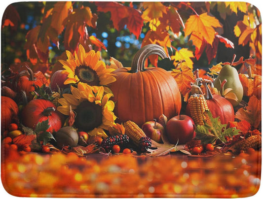 Fall Harvest Pumpkin Dish Drying Mat for Kitchen Counter,Thanksgiving Maple Leaves Sunflower Drying Mat 18 x 24 Inch with Absorbent Reversible Microfiber Dish Drying Pad for Coffee Bar