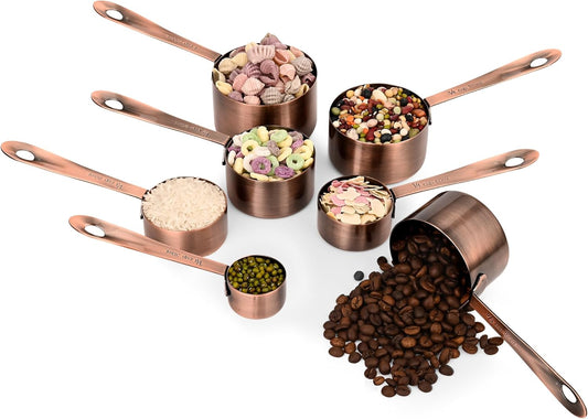 Measuring Cups Set, Copper Measuring Cups Set 7, Metric & US Stainless Steel Measuring Cups for Kitchen & Baking, Metal Measuring Cups Set with 2/3 & 3/4 Measure Cups