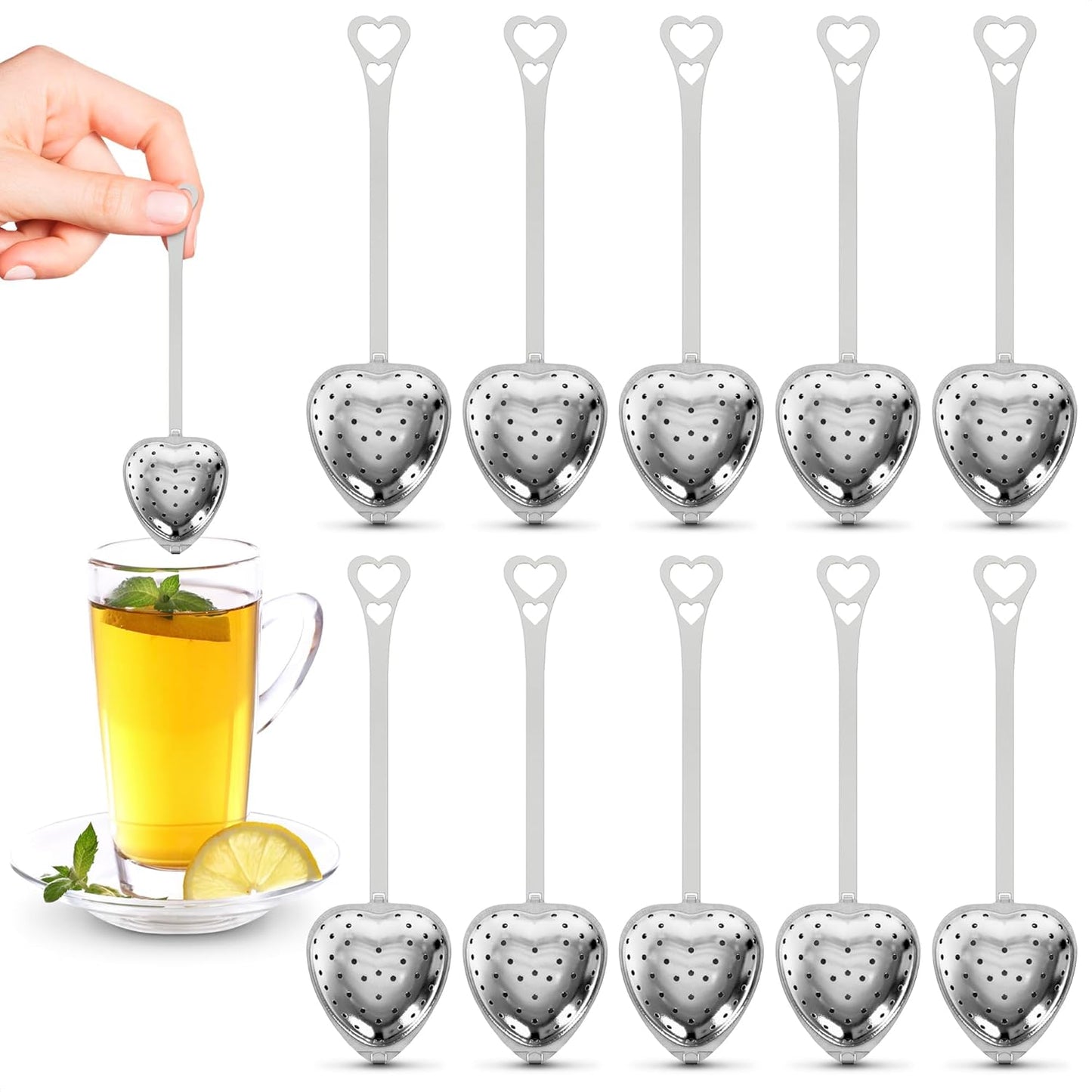 Heart Tea Infuser for Loose Leaf Tea Steeper – 10 Pcs Rust-Resistant Stainless Steel Diffusers with Sturdy Clasp – Easy Brewing, No Loose Leaves, Great for Parties & Gifting