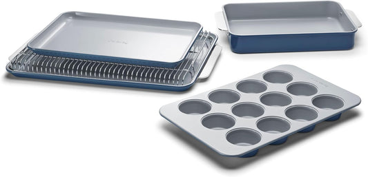 Caraway Nonstick Ceramic Bakeware Set (5 Pieces) - Baking Sheets, Assorted Baking Pans, & Storage - Aluminized Steel Body - Non Toxic, PTFE & PFOA Free - Navy
