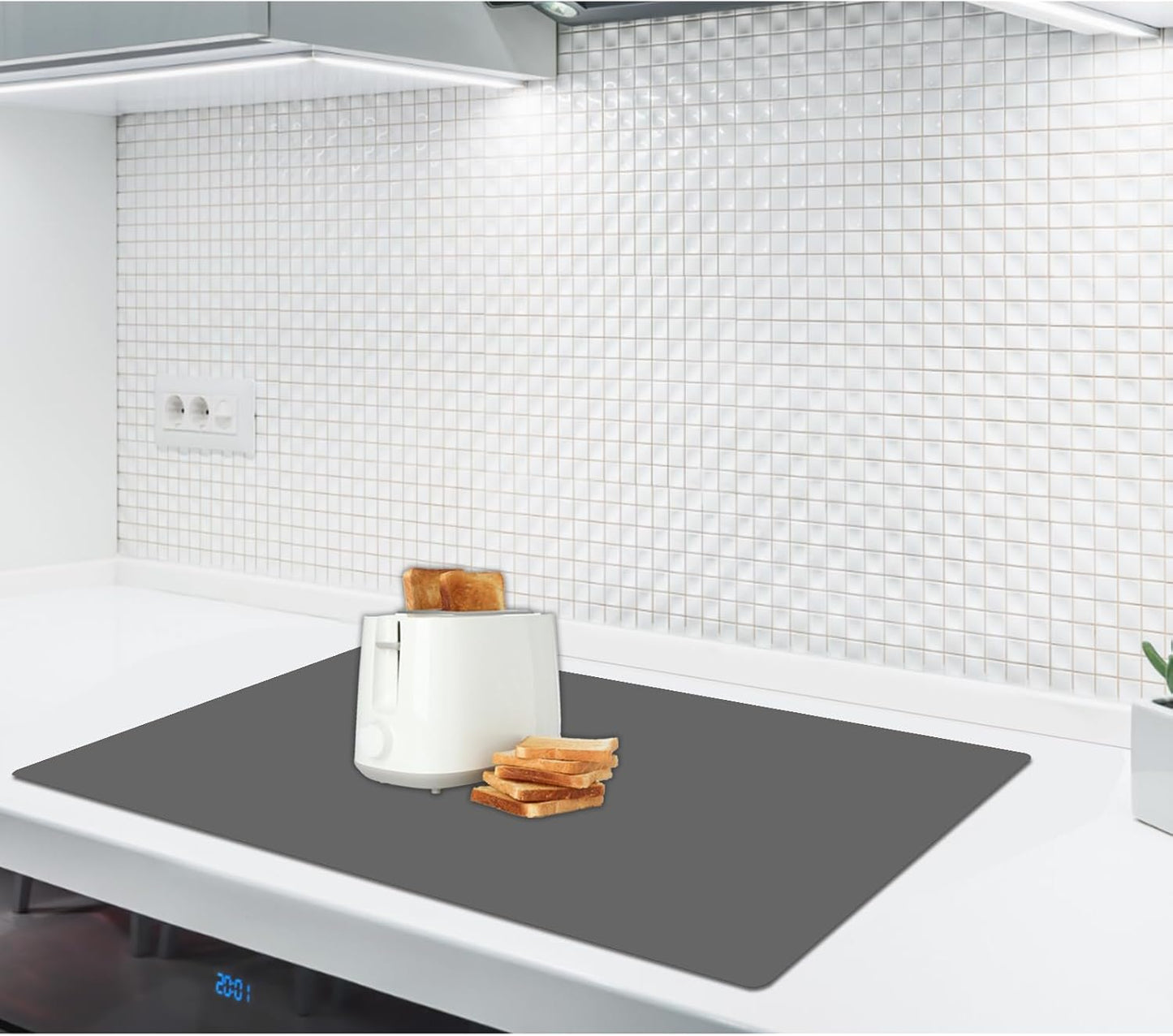 2MM Thick Silicone Countertop Mat, 23.6"x 23.6" Silicone Mats for Kitchen Counter, Nonslip Heat Resistant Mat, Large Kitchen Counter Mats, Waterproof Countertop Protector, Dark Gray