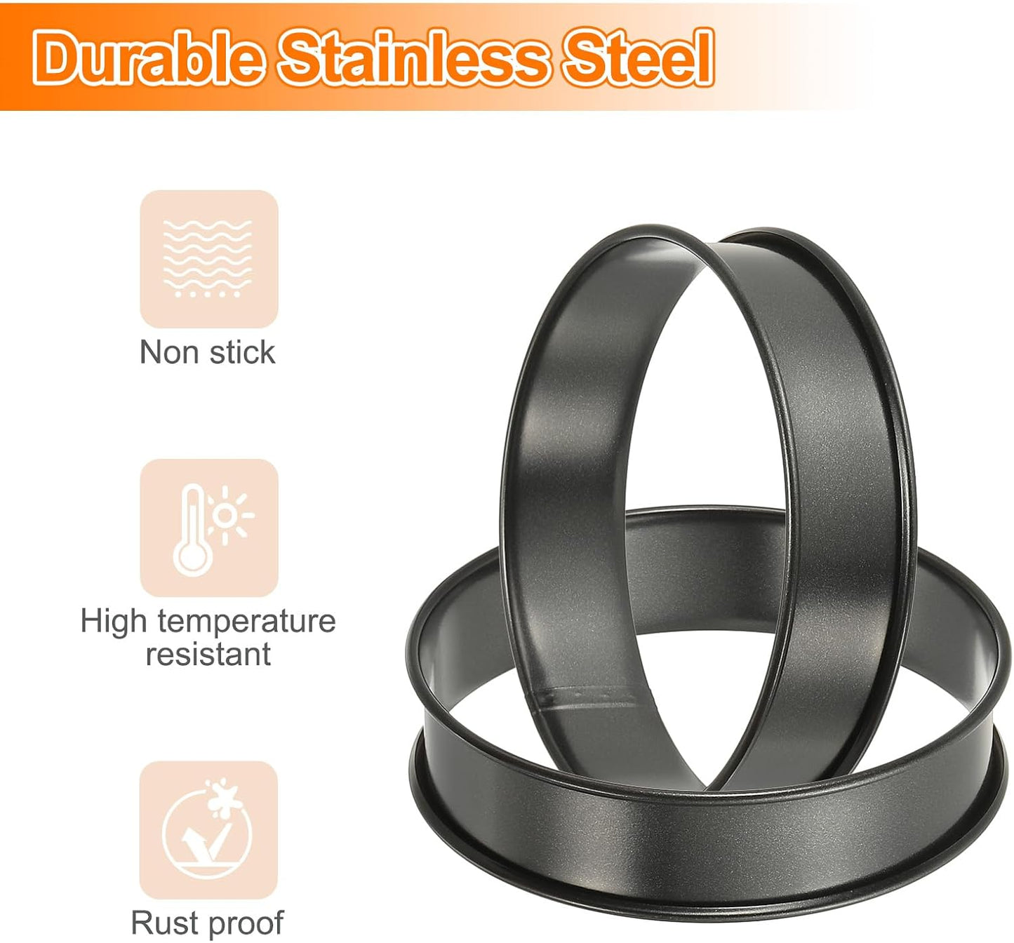 HARFINGTON 6pcs Crumpet Rings 3.94" Nonstick Round Cake Ring Stainless Steel Double Rolled English Pastry Rings for Kitchen Baking Crumpet Dessert, Black