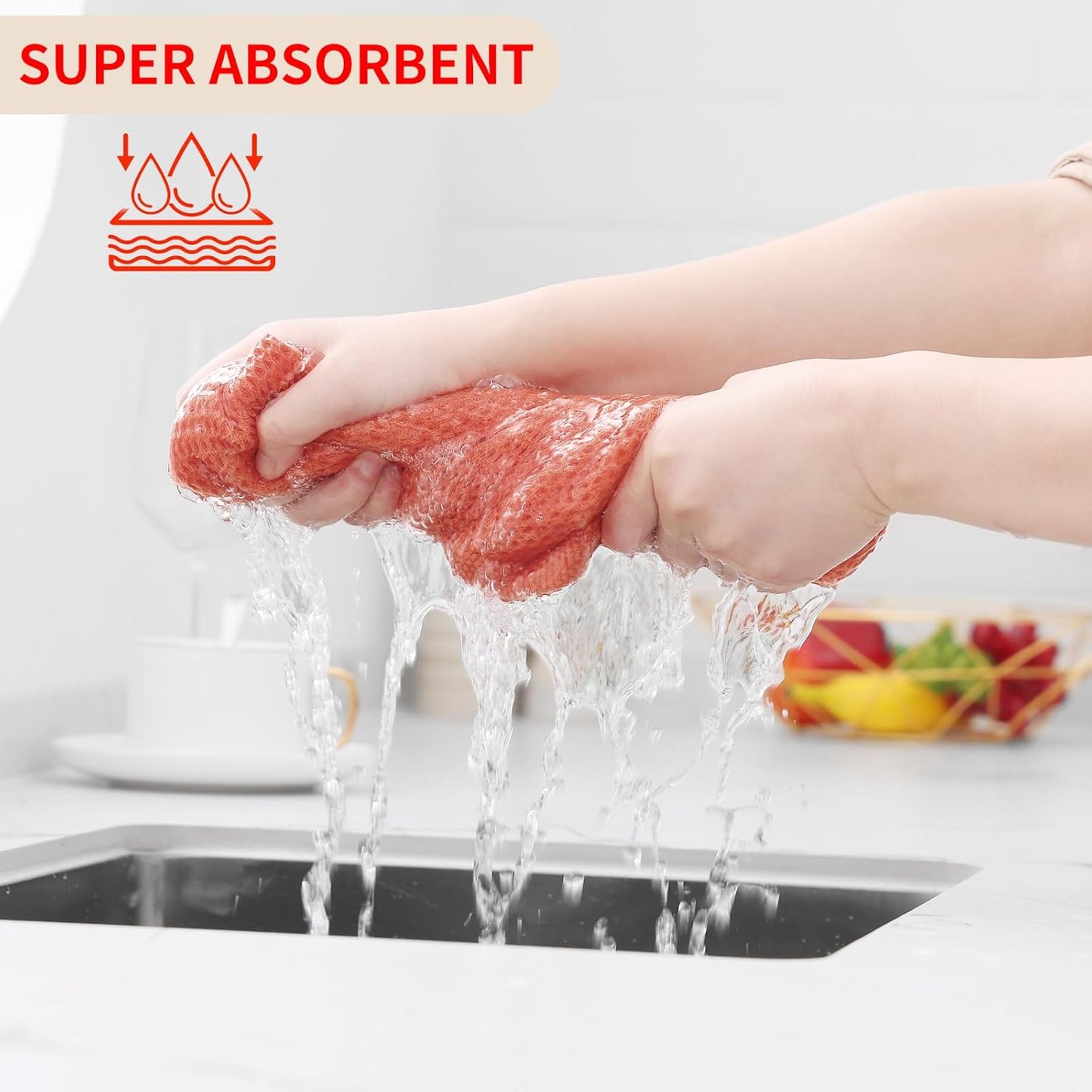 Kitinjoy 100% Cotton Waffle Weave Kitchen Towels, 4-Pack Super Soft and Absorbent Dish Towels for Drying Dishes, Kitchen Hand Towels, 13 in x 28 in, Coral