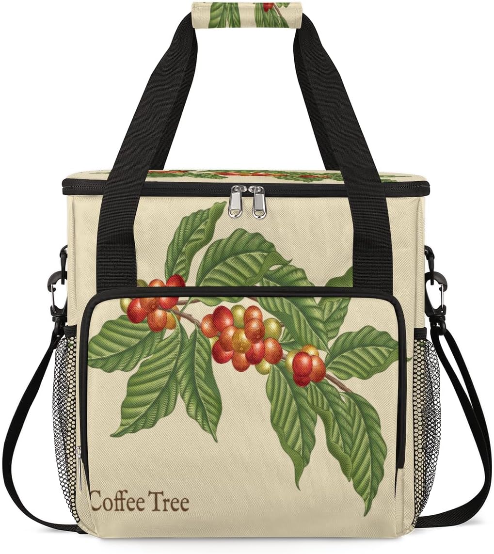 Coffee Tree Coffee Maker Carring Bag Coffee Leaf Bean Travel Carrying Storage Tote Bag Compatible with Keurig K-Mini or K-Mini Plus Portable Single Serve Coffee Brewer Case with Pockets for K-cup Pods