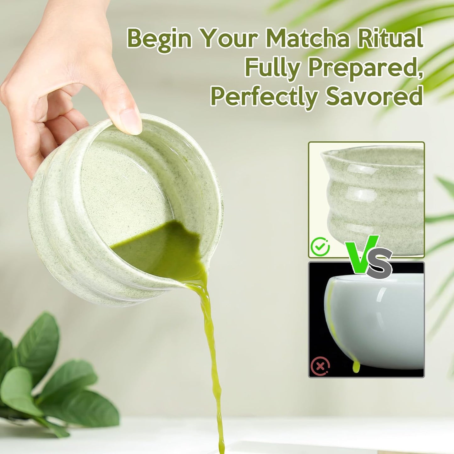 Matcha Whisk Set, 7 PCS Matcha Kit for Tea Ceremony, Matcha Whisk and Holder, Ceramic Matcha Bowl with Spout, Bamboo Scoop, Scoop Holder, Stainless Matcha Sifter and Tea Towel